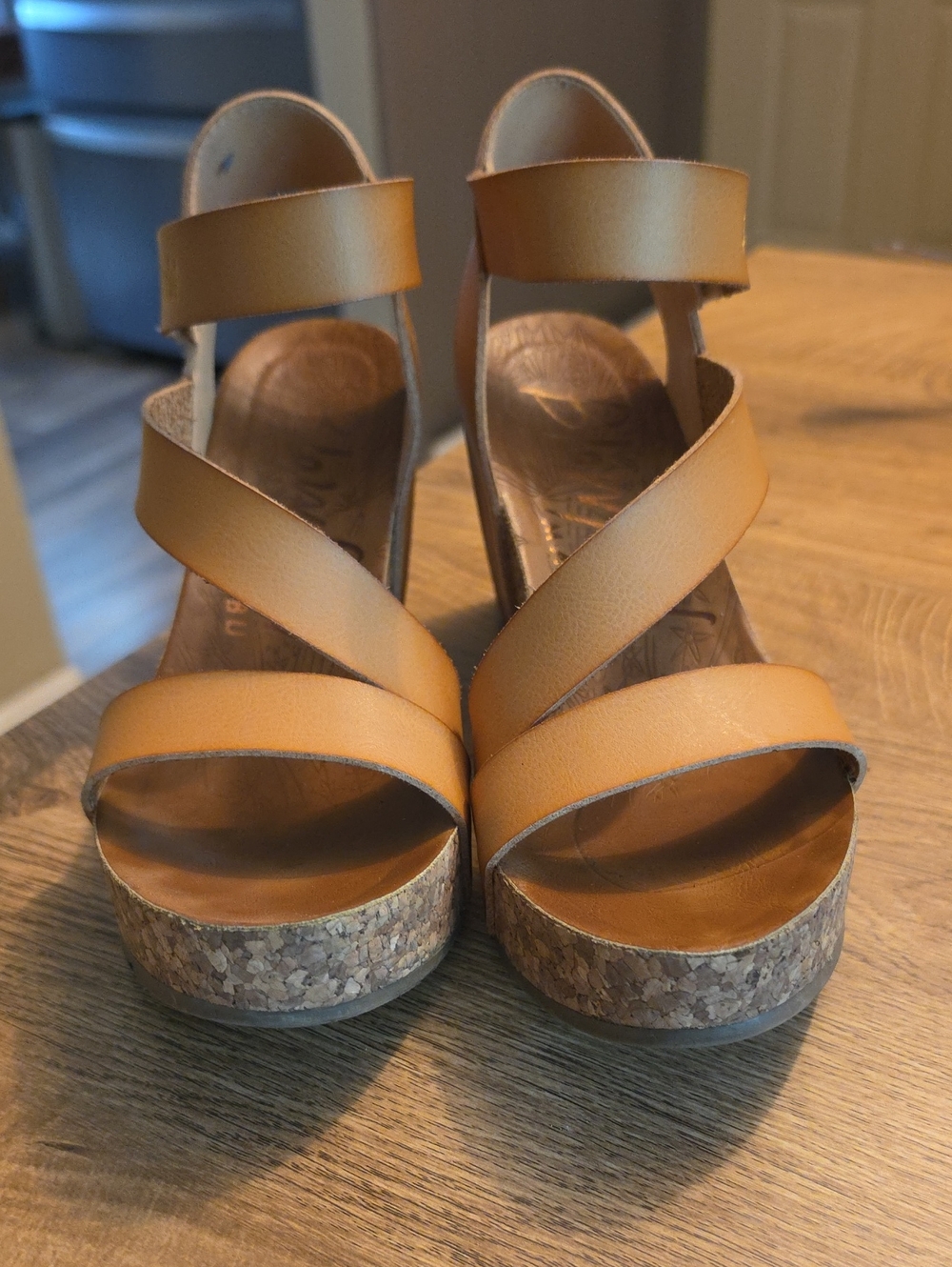 Blowfish Tan Cork Wedge Strappy Sandals